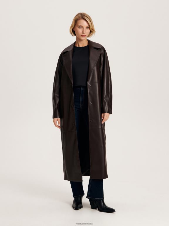 maro inchis Reserved femei îmbrăcăminte palton din imitatie de piele 648HZ880