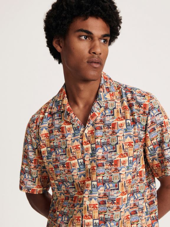 multicolor Reserved bărbați îmbrăcăminte cămașă din viscoză cu potrivire normală 648HZ1375
