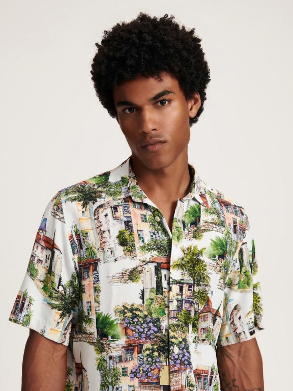 multicolor Reserved bărbați îmbrăcăminte cămașă din viscoză cu potrivire normală 648HZ1378