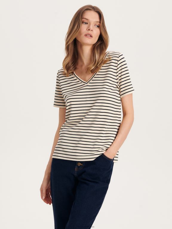 multicolor Reserved femei îmbrăcăminte tricou cu combinație modal cu potrivire normală 648HZ402