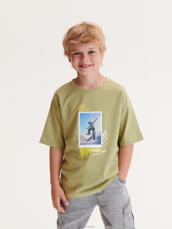 măsline Reserved băieți îmbrăcăminte tricou supradimensionat cu aplicatie 648HZ2161