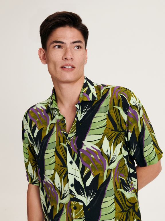 măsline ușor Reserved bărbați îmbrăcăminte cămașă din viscoză cu potrivire normală 648HZ1392