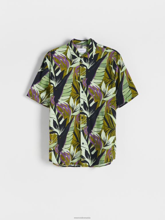 măsline ușor Reserved bărbați îmbrăcăminte cămașă din viscoză cu potrivire normală 648HZ1392