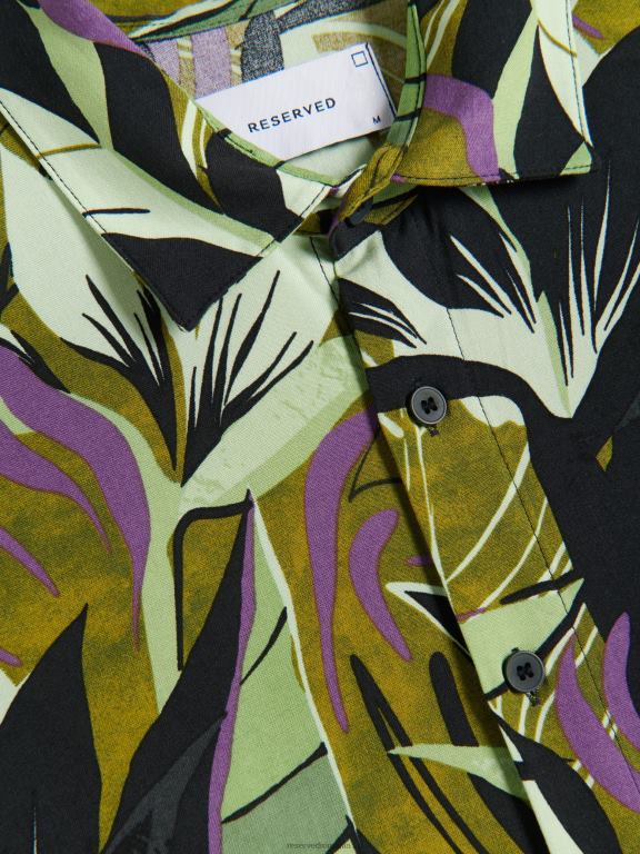 măsline ușor Reserved bărbați îmbrăcăminte cămașă din viscoză cu potrivire normală 648HZ1392