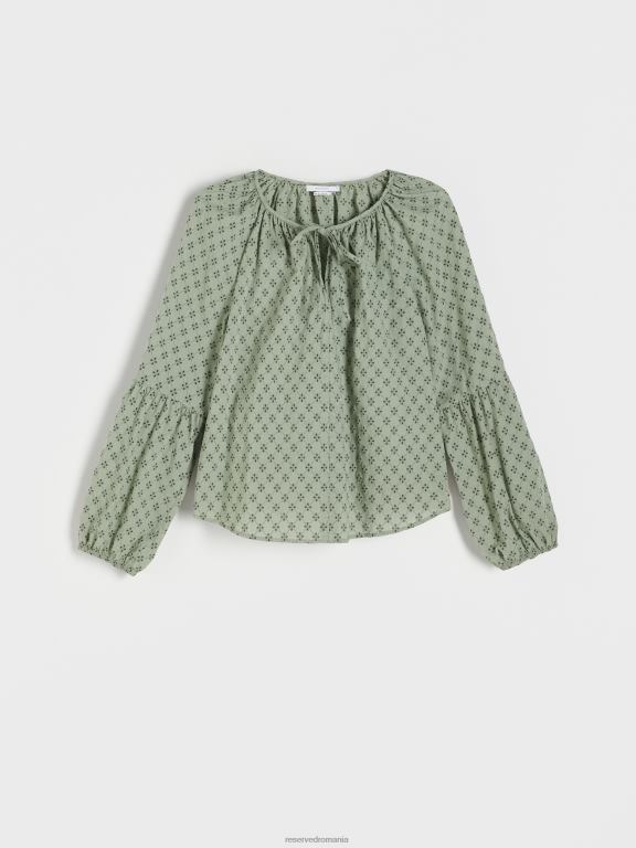 măsline ușor Reserved femei îmbrăcăminte bluză cu inserții cu model 648HZ36