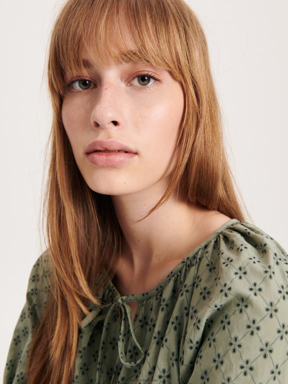 măsline ușor Reserved femei îmbrăcăminte bluză cu inserții cu model 648HZ36