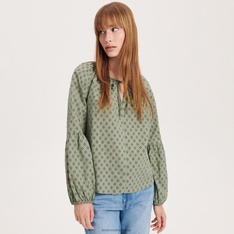 măsline ușor Reserved femei îmbrăcăminte bluză cu inserții cu model 648HZ36