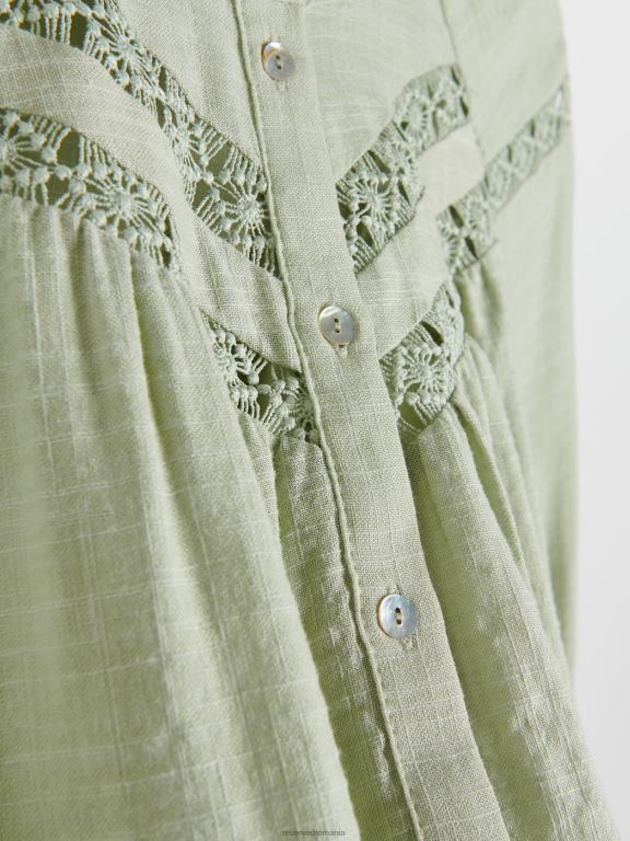 măsline ușor Reserved femei îmbrăcăminte bluză cu inserții de plasă 648HZ26