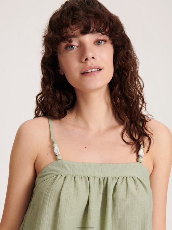 măsline ușor Reserved femei îmbrăcăminte bluză cu pietre decorative 648HZ346