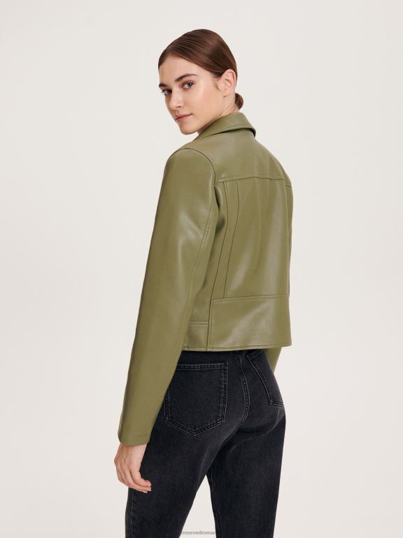 măsline ușor Reserved femei îmbrăcăminte geacă de motociclist din imitație de piele 648HZ885