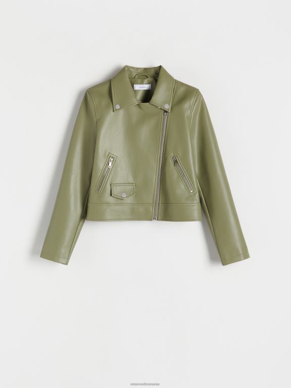 măsline ușor Reserved femei îmbrăcăminte geacă de motociclist din imitație de piele 648HZ885