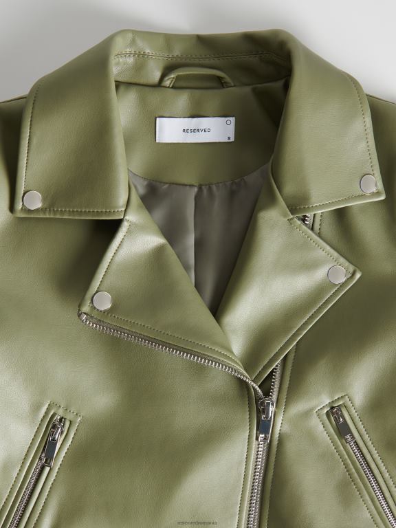 măsline ușor Reserved femei îmbrăcăminte geacă de motociclist din imitație de piele 648HZ885