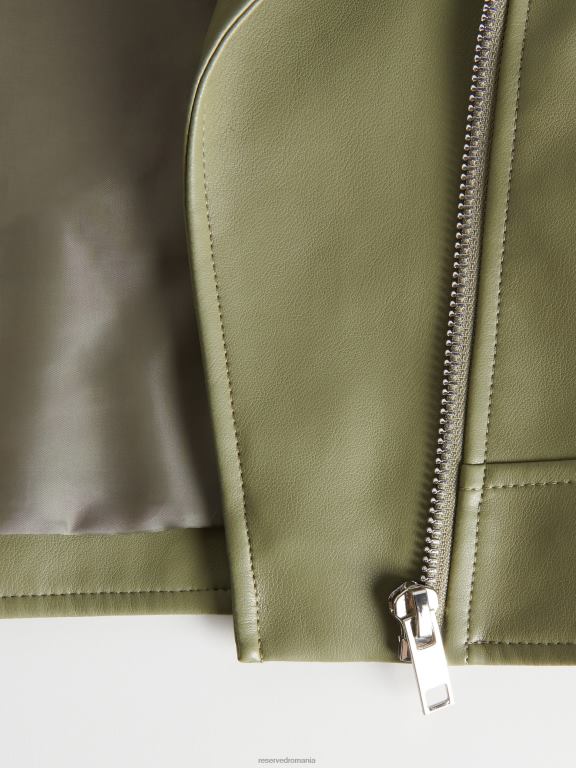 măsline ușor Reserved femei îmbrăcăminte geacă de motociclist din imitație de piele 648HZ885