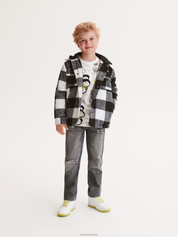 negru Reserved băieți îmbrăcăminte check shacket 648HZ2160