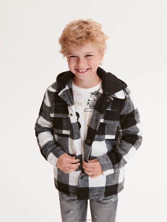 negru Reserved băieți îmbrăcăminte check shacket 648HZ2160
