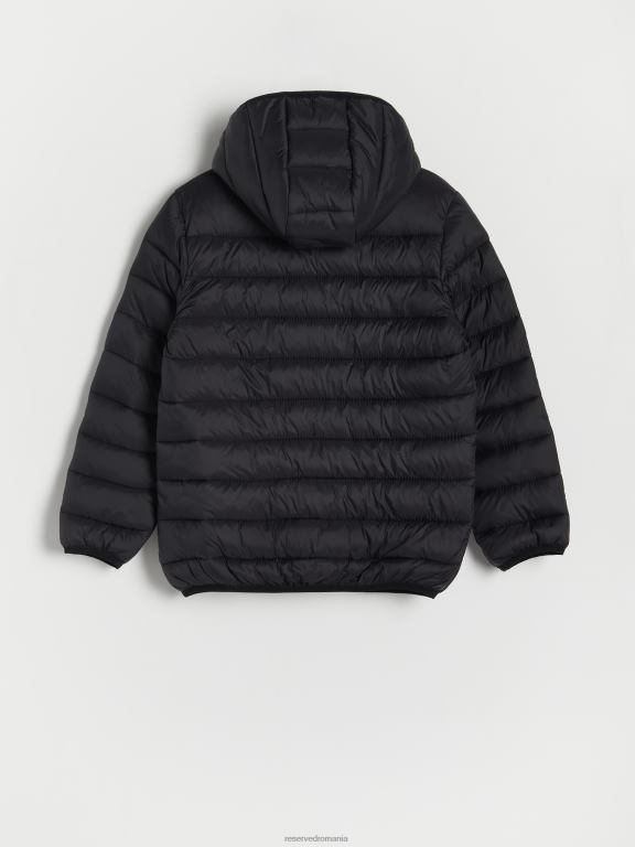 negru Reserved băieți îmbrăcăminte geacă matlasată cu glugă 648HZ2172