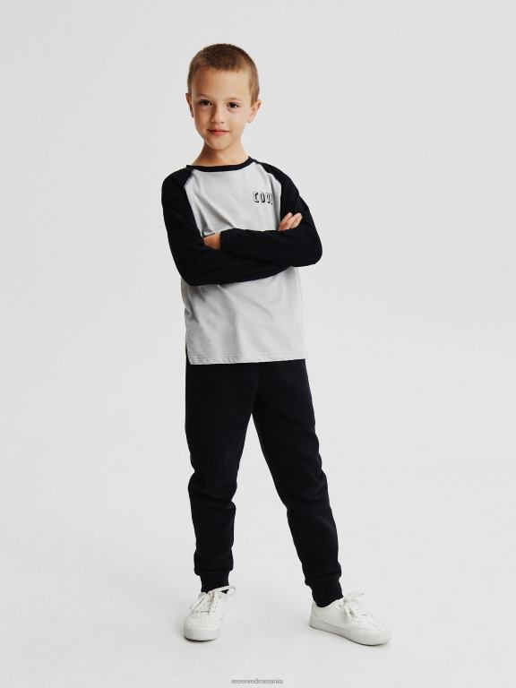 negru Reserved băieți îmbrăcăminte pantaloni de trening cu fermoar 648HZ2119