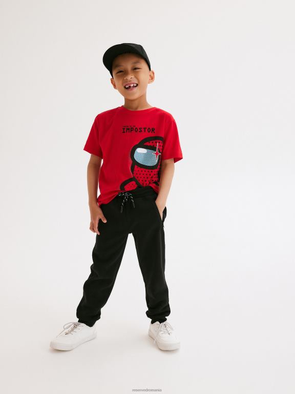 negru Reserved băieți îmbrăcăminte pantaloni de trening cu fermoar 648HZ2119