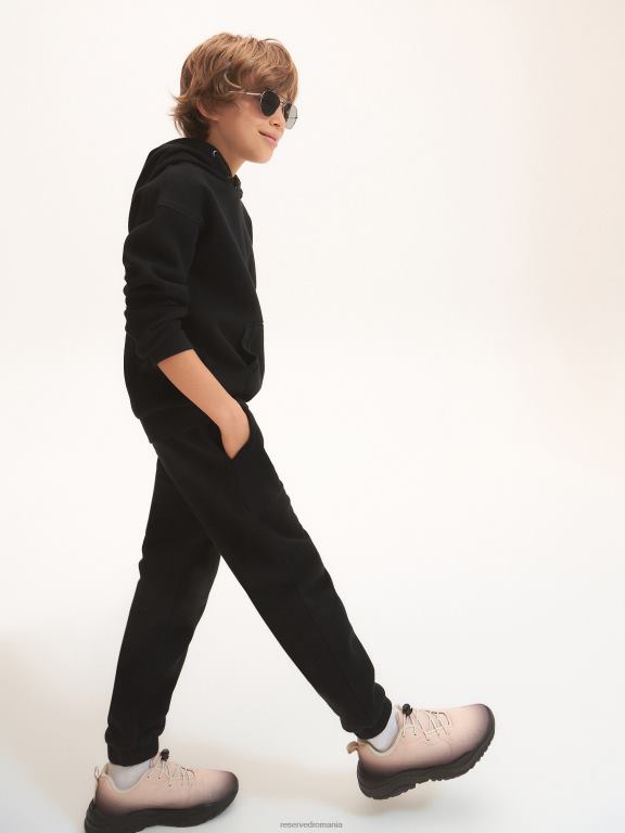 negru Reserved băieți îmbrăcăminte pantaloni de trening cu plasture 648HZ2165