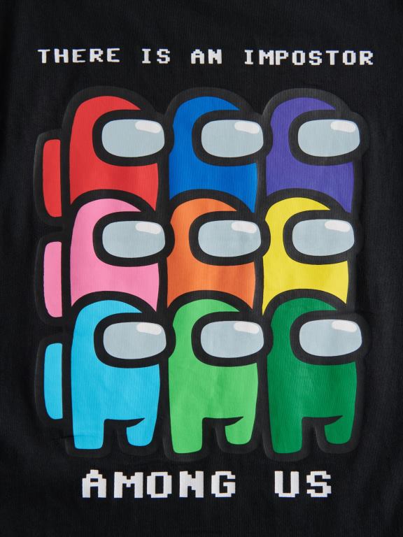 negru Reserved băieți îmbrăcăminte printre noi tricou supradimensionat 648HZ2012