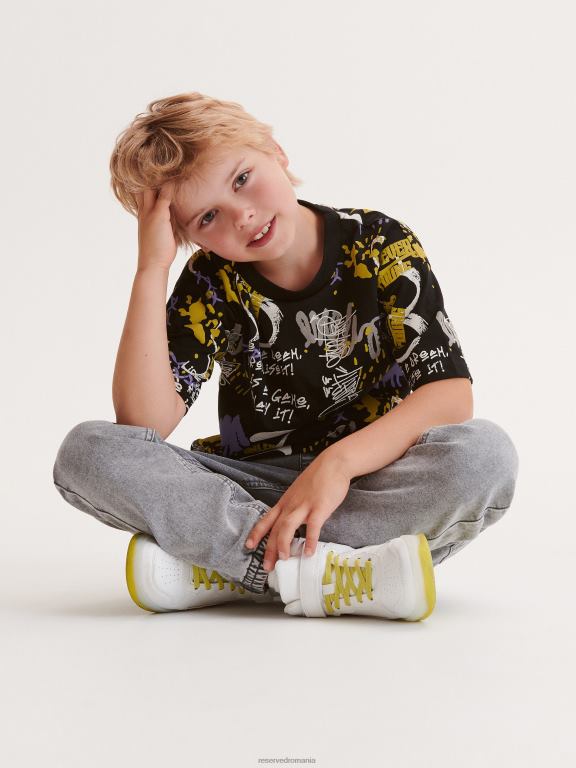 negru Reserved băieți îmbrăcăminte tricou cu imprimeu 648HZ2028