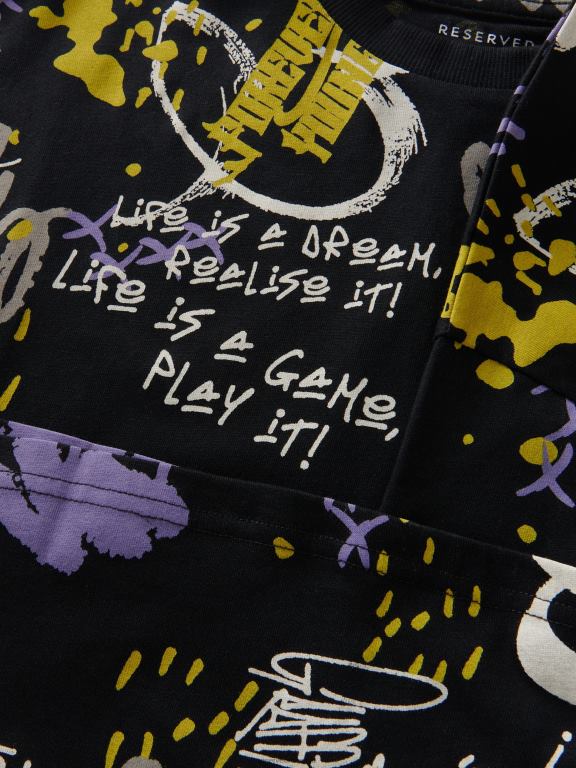 negru Reserved băieți îmbrăcăminte tricou cu imprimeu 648HZ2028