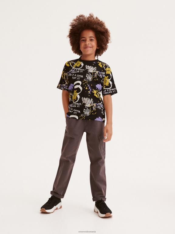 negru Reserved băieți îmbrăcăminte tricou cu imprimeu 648HZ2028
