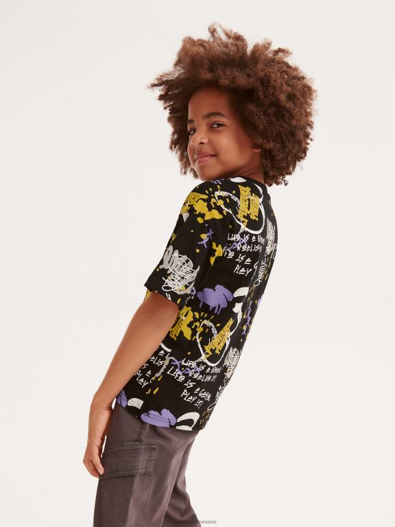 negru Reserved băieți îmbrăcăminte tricou cu imprimeu 648HZ2028