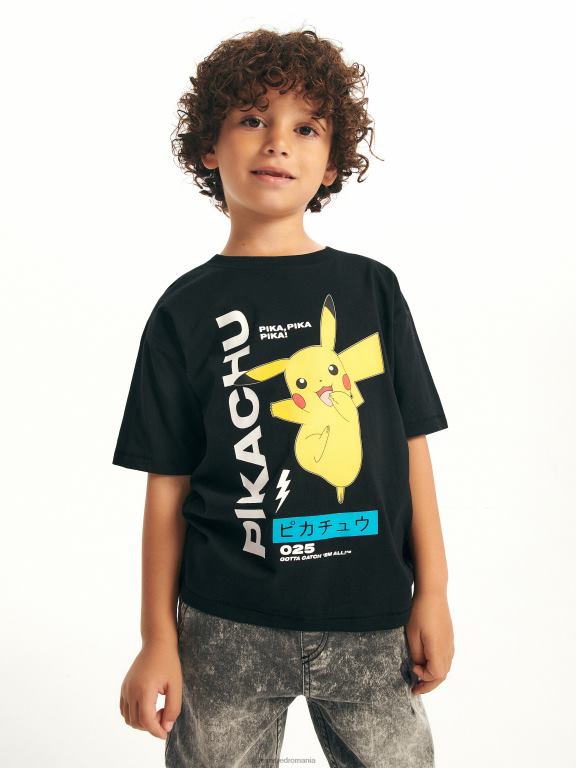 negru Reserved băieți îmbrăcăminte tricou pokemon 648HZ2079