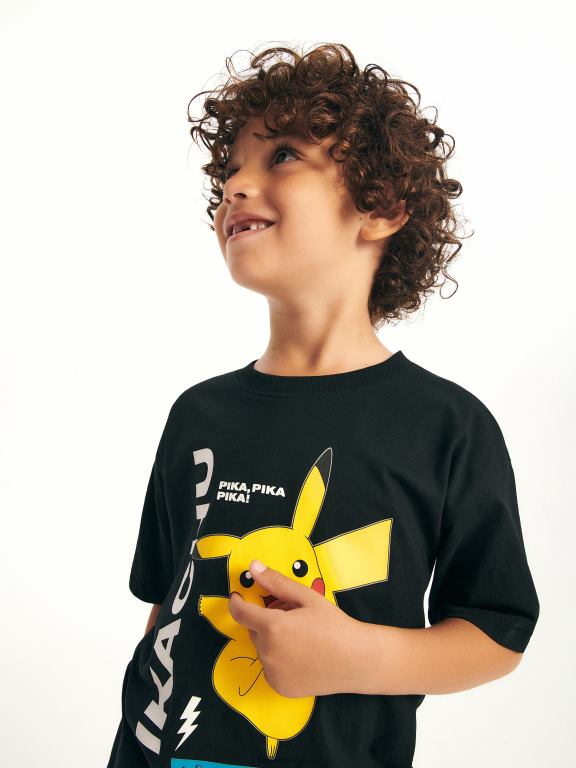 negru Reserved băieți îmbrăcăminte tricou pokemon 648HZ2079