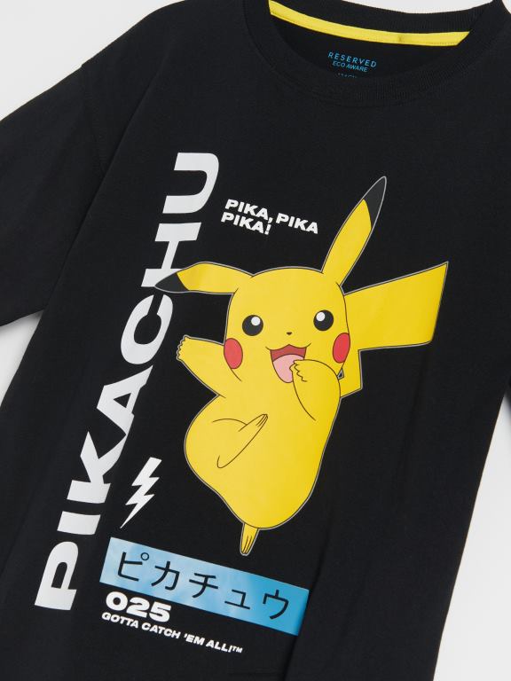 negru Reserved băieți îmbrăcăminte tricou pokemon 648HZ2079