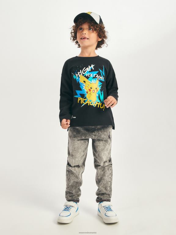 negru Reserved băieți îmbrăcăminte tricou pokemon cu maneca lunga 648HZ2157