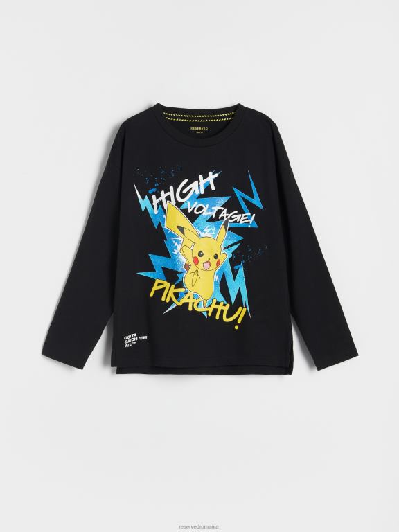 negru Reserved băieți îmbrăcăminte tricou pokemon cu maneca lunga 648HZ2157