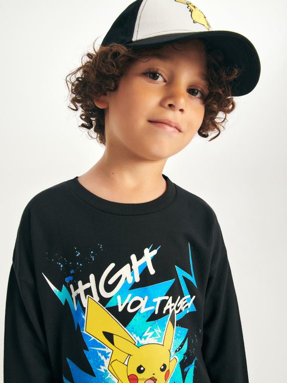 negru Reserved băieți îmbrăcăminte tricou pokemon cu maneca lunga 648HZ2157