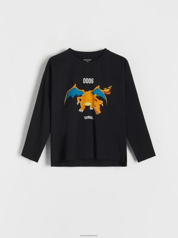 negru Reserved băieți îmbrăcăminte tricou pokemon supradimensionat cu maneca lunga 648HZ2034