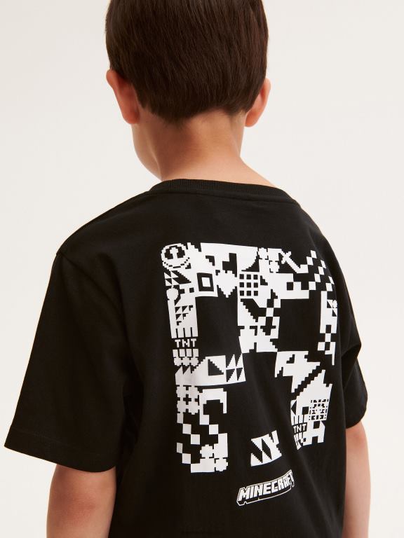 negru Reserved băieți îmbrăcăminte tricou supradimensionat minecraft 648HZ2011