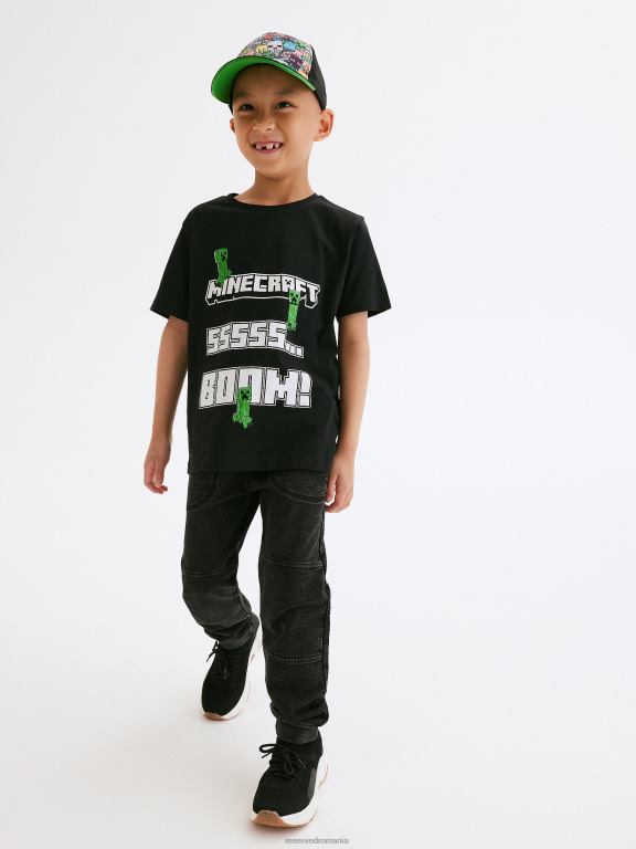 negru Reserved băieți îmbrăcăminte tricou supradimensionat minecraft 648HZ2124