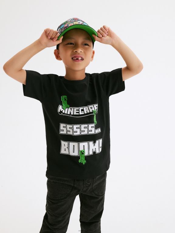negru Reserved băieți îmbrăcăminte tricou supradimensionat minecraft 648HZ2124