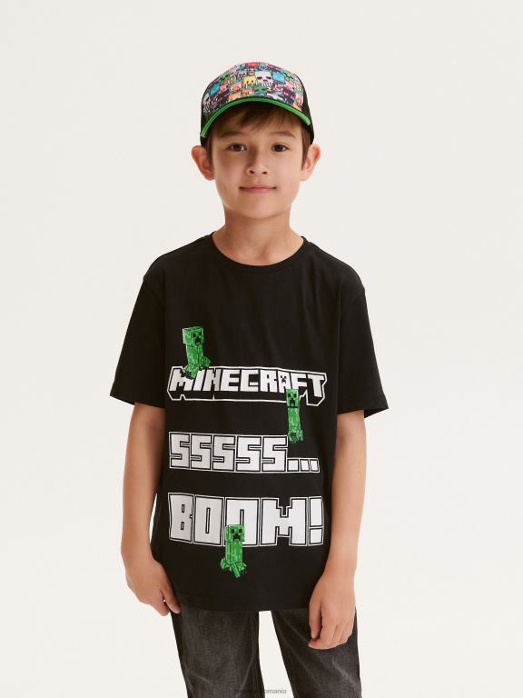 negru Reserved băieți îmbrăcăminte tricou supradimensionat minecraft 648HZ2124