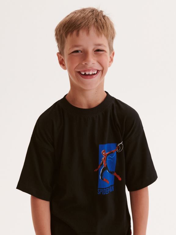 negru Reserved băieți îmbrăcăminte tricou supradimensionat spider-man 648HZ2096