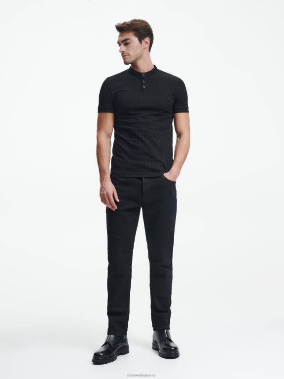 negru Reserved bărbați îmbrăcăminte Tricou polo slim fit cu guler ridicat 648HZ1333