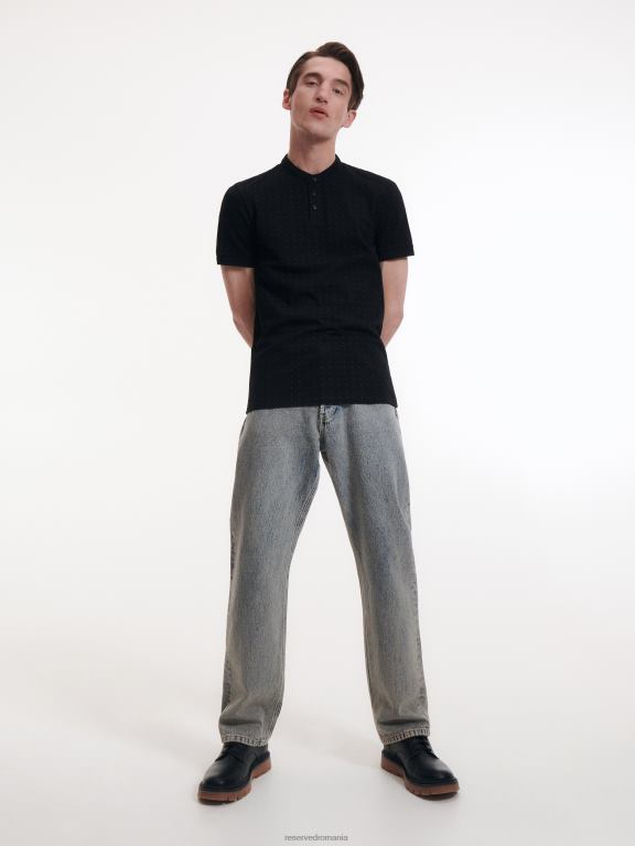 negru Reserved bărbați îmbrăcăminte Tricou polo slim fit cu guler ridicat 648HZ1333