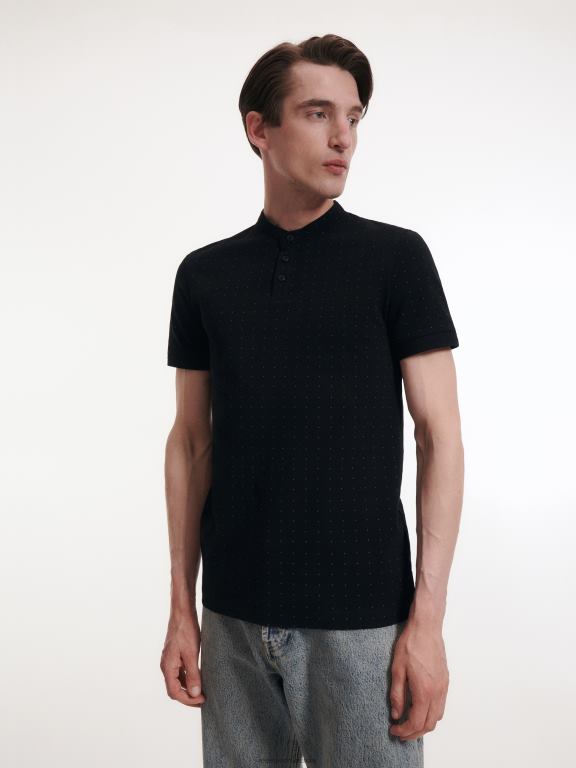 negru Reserved bărbați îmbrăcăminte Tricou polo slim fit cu guler ridicat 648HZ1333