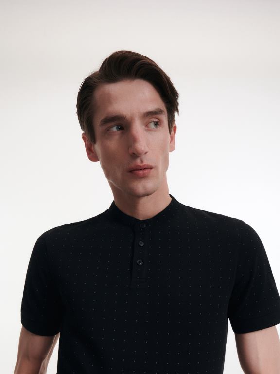 negru Reserved bărbați îmbrăcăminte Tricou polo slim fit cu guler ridicat 648HZ1333