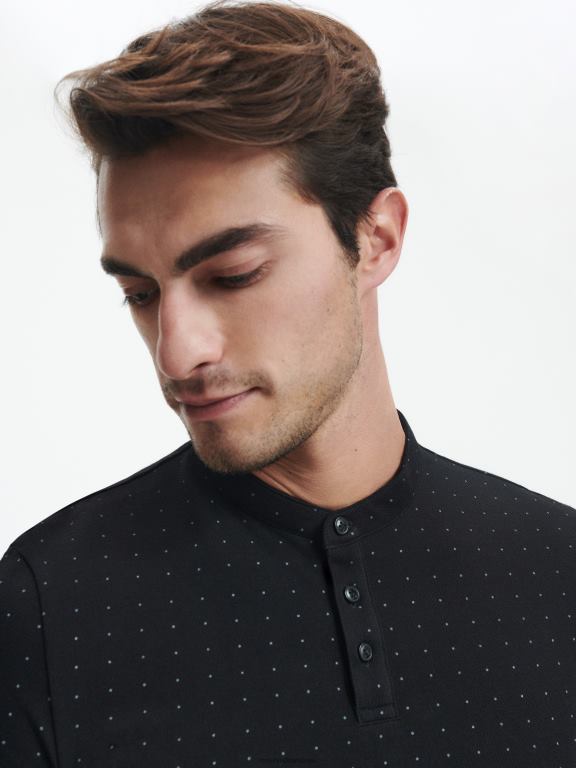 negru Reserved bărbați îmbrăcăminte Tricou polo slim fit cu guler ridicat 648HZ1333