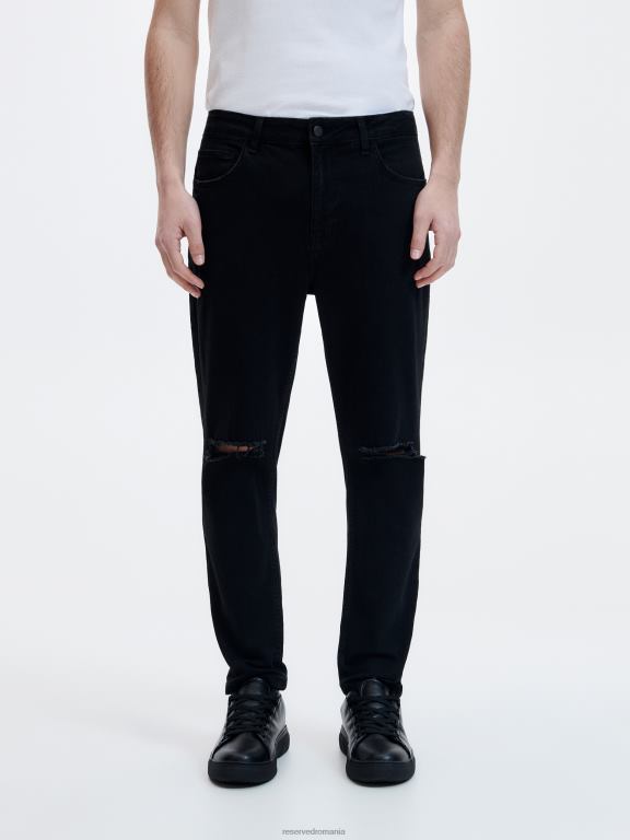 negru Reserved bărbați îmbrăcăminte blugi morcov slim 648HZ1574