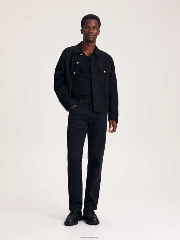 negru Reserved bărbați îmbrăcăminte blugi subțiri cu efect de spălare 648HZ1561