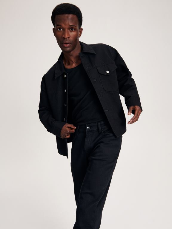 negru Reserved bărbați îmbrăcăminte blugi subțiri cu efect de spălare 648HZ1561