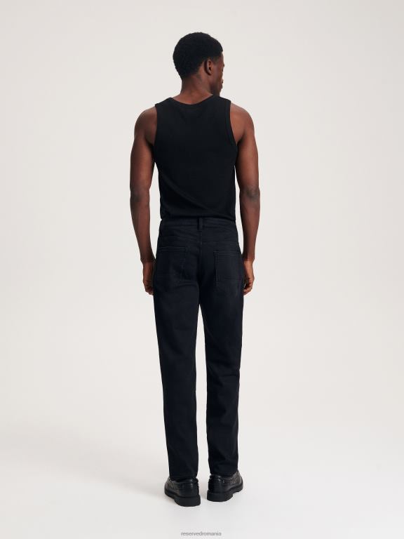 negru Reserved bărbați îmbrăcăminte blugi subțiri cu efect de spălare 648HZ1561