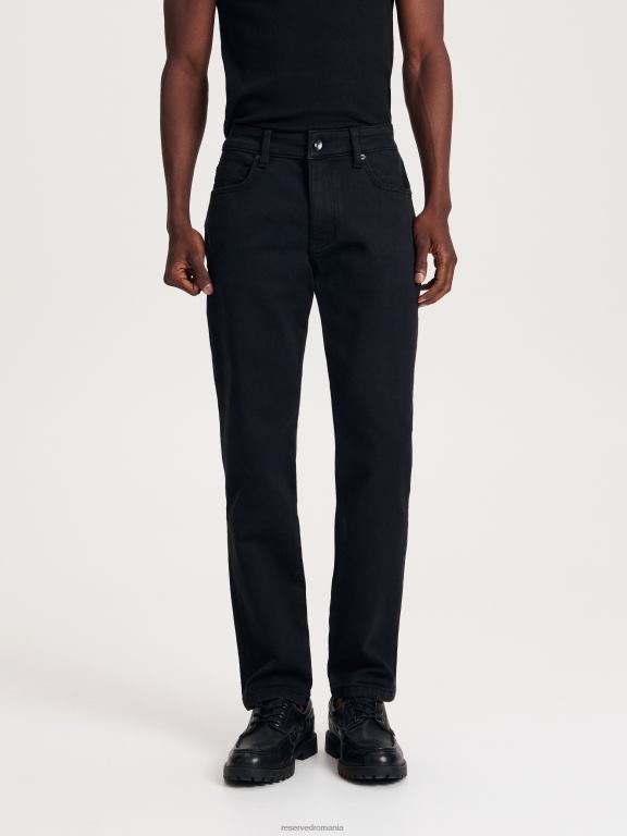 negru Reserved bărbați îmbrăcăminte blugi subțiri cu efect de spălare 648HZ1561